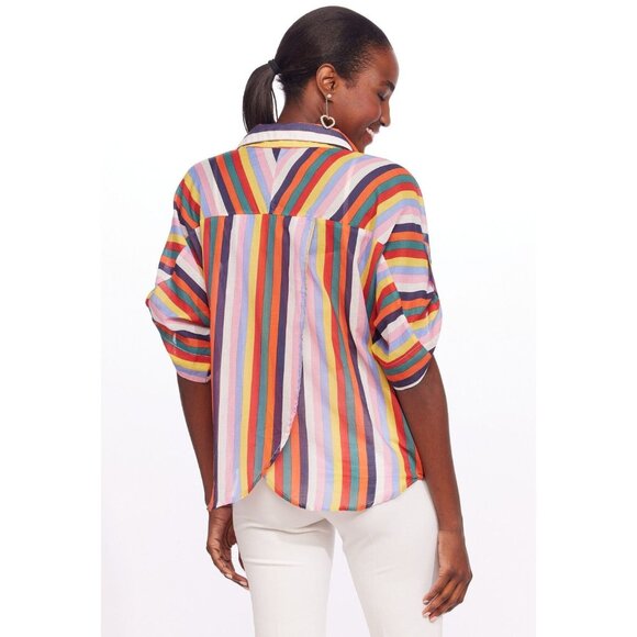 Eva Franco Collared Neck Short Sleeve Summer Top with Stripe NWT - Picture 2 of 3